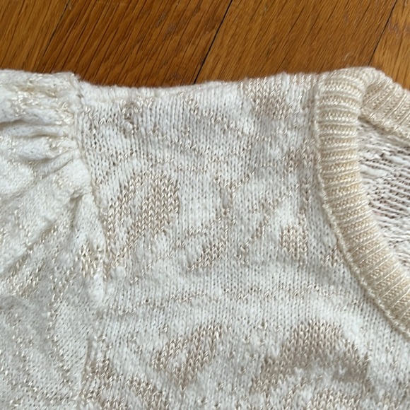 80s Vintage Cream & White Rose Pattern Puff Shoulder Pullover Sweater XS Sm - Picture 11 of 13